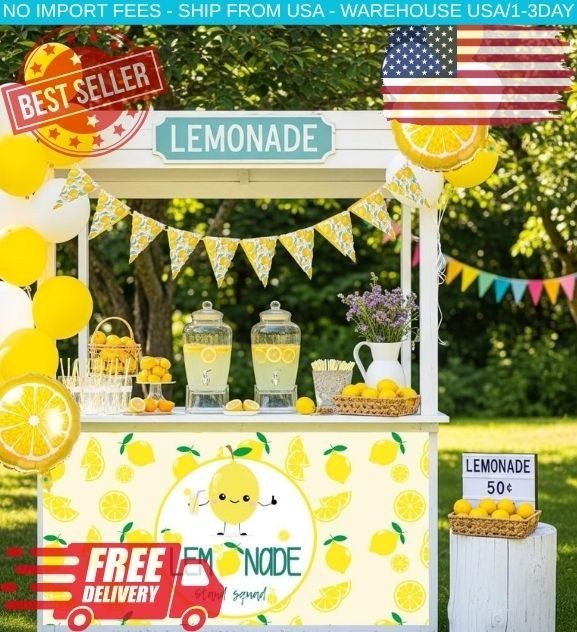 34Pc Lemonade Stand Decorations Banner Balloon Garland Kids Summer Party Set