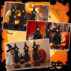 Witch Decorations Indoor 3pcs Primitive Halloween Witch on Wooden Stand