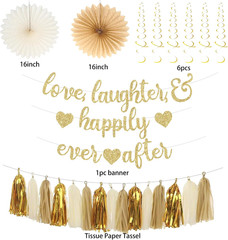 Engagement Party Decorations, Gold Glitter Love Laughter & Happily Ever after Ba