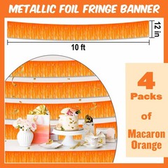 4 Pack 10 Ft Macaron Orange Foil Fringe Garland Metallic Streamers Tinsel Ban…