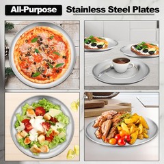 E-far 6-Piece Stainless Steel Plates, 9 Inch Metal 9*9*0.6 inch, Silver