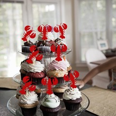 24 Pack Crawfish Cupcake Toppers Red Glitter Lobster Cupcake Food Picks Brida…