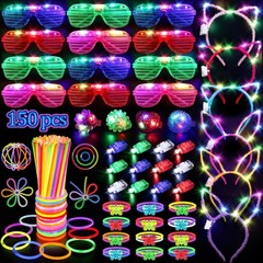 150PCS Glow in the Dark Party Supplies – Light Up Glasses, Necklaces, Bracelets