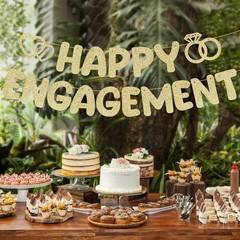 Pre-Strung Engagement Party Decorations,Glitter Happy Engagement Banner,Engaged
