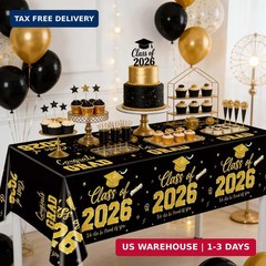 2 Pack Graduation Tablecloths, Black and Gold Graduation Decorations 2026, Gradu