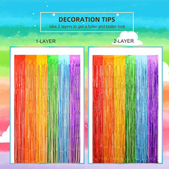2 Pack Rainbow Foil Fringe Curtains 3.3×6.6 Ft Party Backdrop Decorations