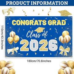 2026 Graduation Backdrop Blue – 70.8″x43.3″ Congrats Grad Banner for Party, C…