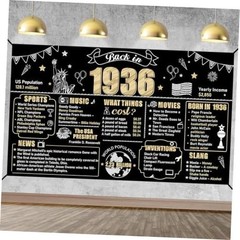 Large 90th Birthday Banner Backdrop Decorations for Women Men, Black Gold 90th