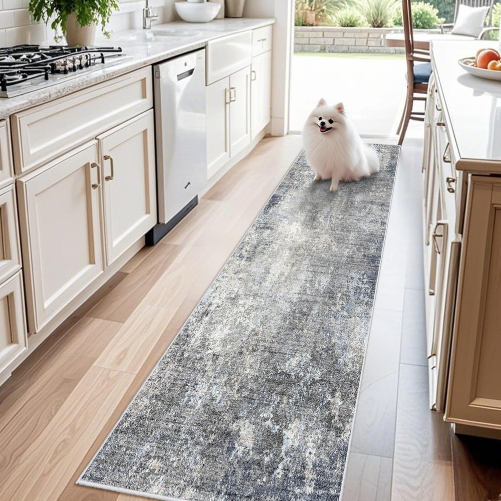 2×8 Washable Non-Slip Hallway Runner Rug – 2′ x 8′ (Rectangular), Blue Gray