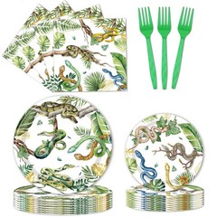 96 PCS Reptile Snake Birthday Party Supplies – Plates & Napkins for 24 Guests, J
