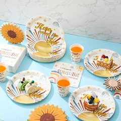 Sunny Vintage Baby Shower Plates, Cups & Napkins Set – 200 Count For 50 Guests