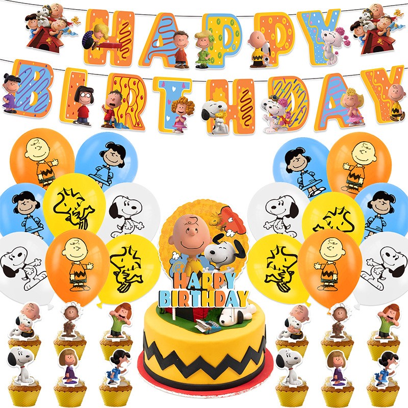 Snoopy Kid Happy Birthday Banner Balloons Cake Toppers Birthday Party Decoration