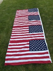 Large American Flag Backdrop 4 Sewn Flags Patriotic Event Display- 131×58.5 5”