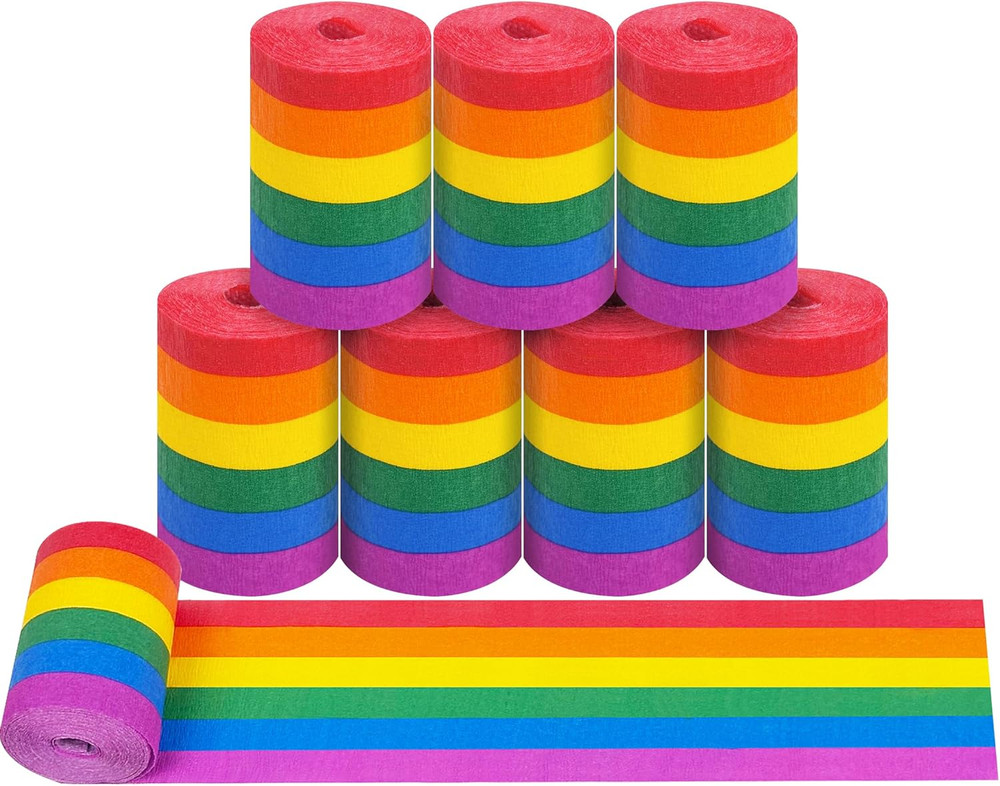 8 Rolls Crepe Paper Streamers, Rainbow Streamers Party Decorations for Birthday