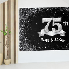 6x4ft Happy 75th Birthday Banner Backdrop – 75 Years Old Birthday Decorations Pa