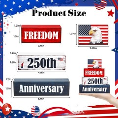 4 Pcs 250th Anniversary Freedom Patriotic Wooden Tiered Tray Decor, 4th of Ju…