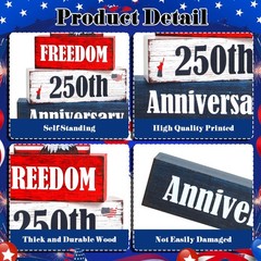 4 Pcs 250th Anniversary Freedom Patriotic Wooden Tiered Tray Decor, 4th of Ju…