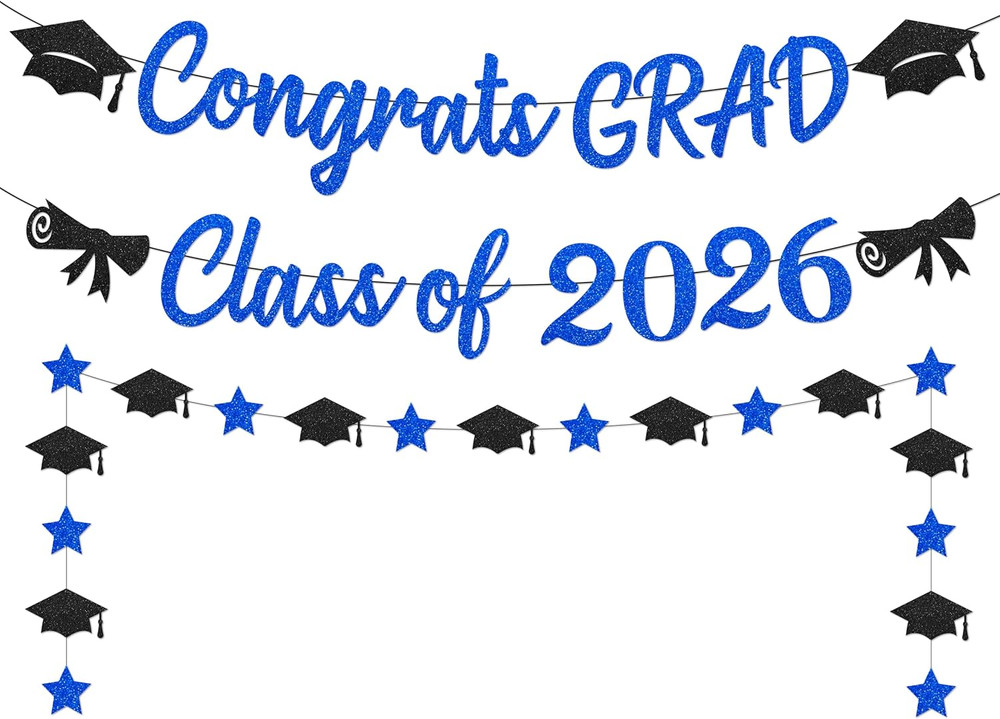Graduation Decorations 2026 Blue Banner Set Congrats Grad Party Garland