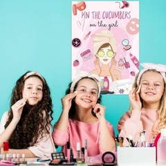 Spa Party Game – Pin the Cucumbers, 42 Stickers, Large Poster for Kids & Adults
