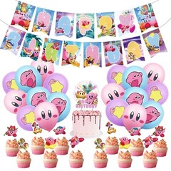 Kirby Star Allies Theme Birthday Party Decorate Set,Balloons Banner Cake Toppers