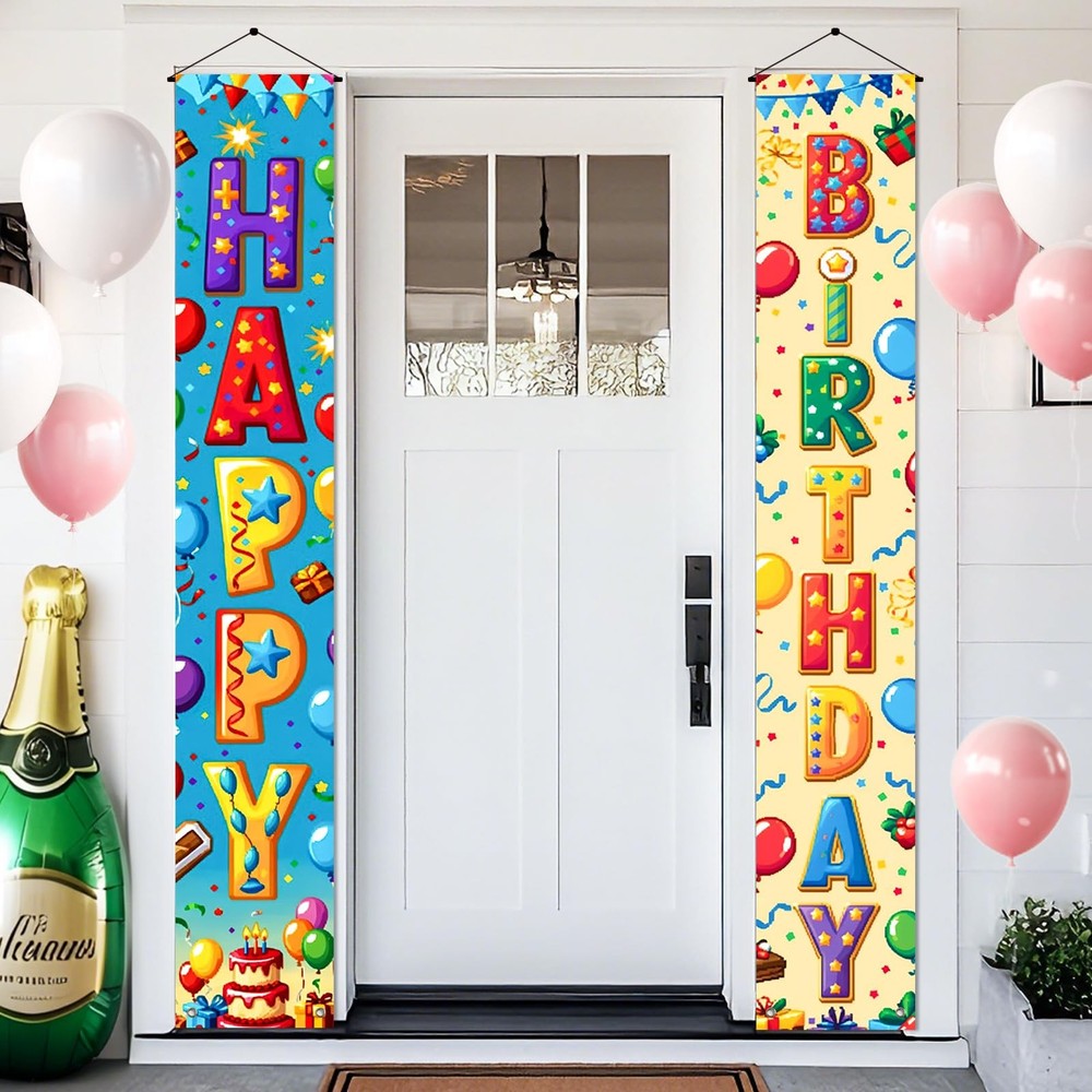 Happy Door Banner 12×71 Inch Vertical Hanging Party Decoration with Colorful …