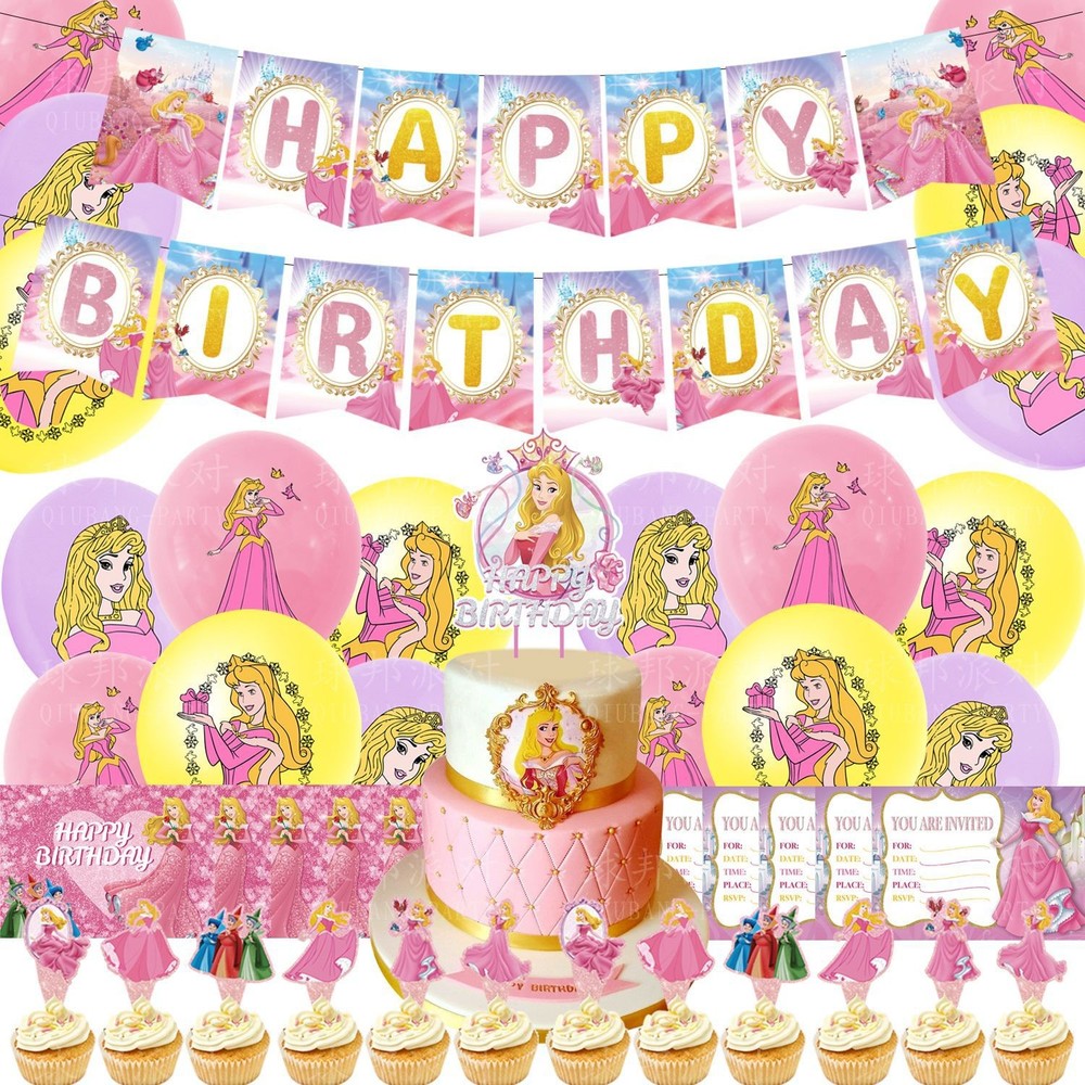 Sleeping Beauty Birthday Party Decor Supplies Balloons Banner Cake Toppers kids