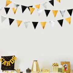 Black Gold Silver Party Decoration Triangle Pennant Banner Flag Metallic Fabr…