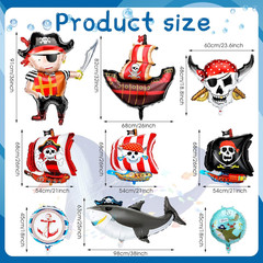10 Pcs Pirate Balloons Birthday Party Decorations round Pirate Ship Ocean Skelet