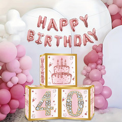 40th Birthday Decorations Boxes for Women – 3PCS Pink Rose Gold Happy 40th Bi…