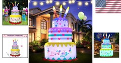Giant 6FT Birthday Cake Inflatable – Yard Decor with Bright LED Lights
