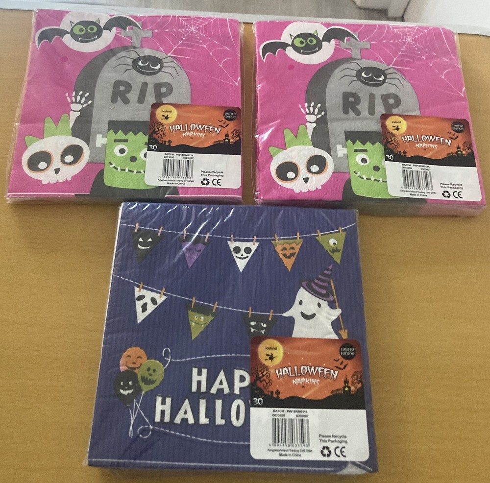 ICELAND LIMITED EDITION HALLOWEEN PINK & PURPLE SPOOKY GHOST PARTY NAPKINS X3