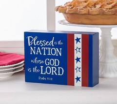 Blessed Is The Nation Whose God Is the Lord Wooden Tabletop Block 7″L x 5″H #258