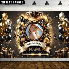 1pc 2D Crown Theme Personalized Custom Birthday Banner Backdrop Indoor❀