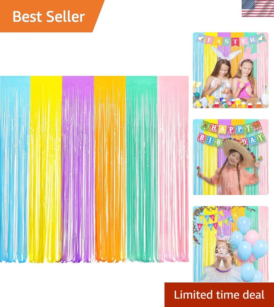 Tinsel Foil Fringe Curtains – 2Pcs 3.2×8.2ft Pastel Colourful Photo Backdrop …