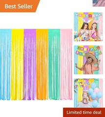 Tinsel Foil Fringe Curtains – 2Pcs 3.2×8.2ft Pastel Colourful Photo Backdrop …