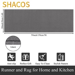 SHACOS Washable Runner Rugs 20″x59″ Dirt Trapping Non 20″ x 59″, Solid Gray