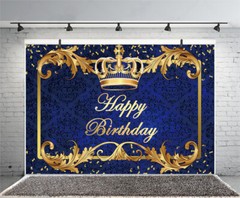 Royal Blue Gold Happy Birthday Backdrop Prince King Crown Photo Background Decor