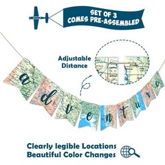 52pcs Travel Party Decorations – Adventure Begins Banner, Hanging Swirls, Table