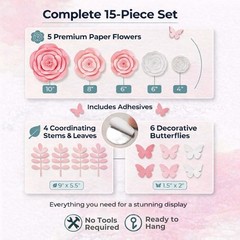 Large Reusable Paper Roses for Girls Room – 15pc Set