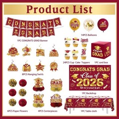Graduation Decorations 2026 Maroon and Gold Class of 2026 Banner Congrats Gra…