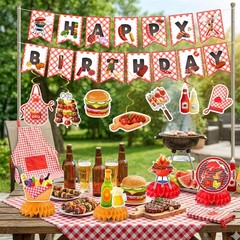 BBQ Party Decorations Summer Picnic Birthday Party Barbecue Hanging Swirl Banner