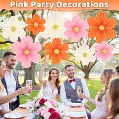 Pink and Orange Party Decorations Paper Flowers for