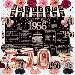 70th Birthday Decorations for Women, 21pcs the 1956 Banner Balloon Party Sup…