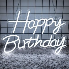 Happy Birthday Neon Sign for Backdrop, LED Happy Birthday Light Up Sign, White