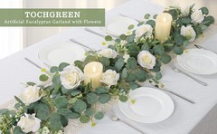 2Pcs(13 Ft) Artificial Eucalyptus Flower Garland with White Rose Flowers,Faux