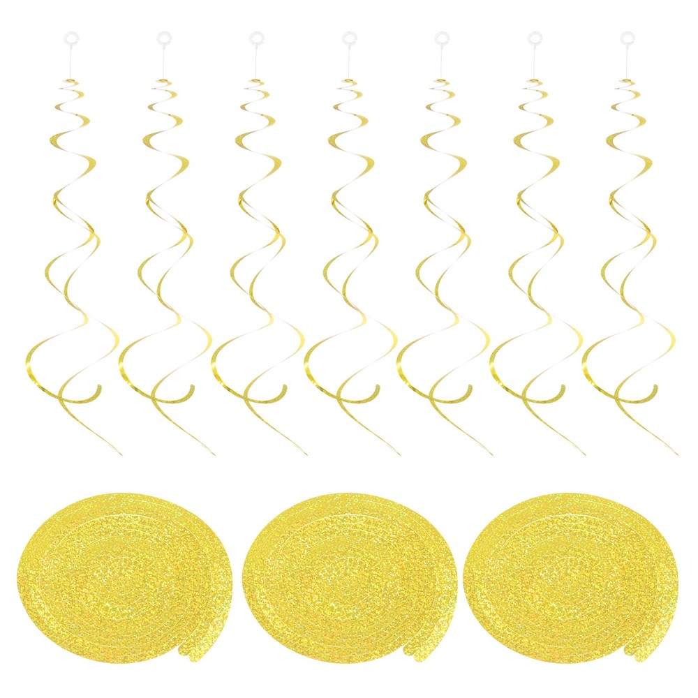 30 Pcs Laser Gold Party Hanging Swirls Double Strip Hang Tag Hook