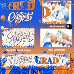 Congrats Grad Banner Decoration-Class 118 inches x 24 inches, Orange and Blue