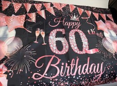 60th birthday party decorations – Tiara, Sash, Banner Pink