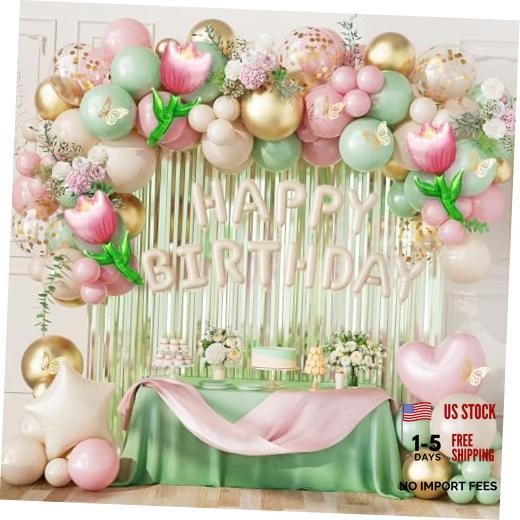 Pink and Green Birthday Decorations for Women Girls, Sage Green Pink Green