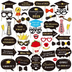 50Count Graduation Photo Booth Props Black and Gold for Party Decorations